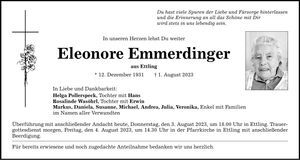 Traueranzeige Eleonore Emmerdinger