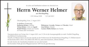 Traueranzeige Werner Helmer