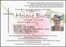 Traueranzeige Helene Butz