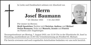 Traueranzeige Josef Baumann