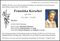 Traueranzeige Franziska Kerscher