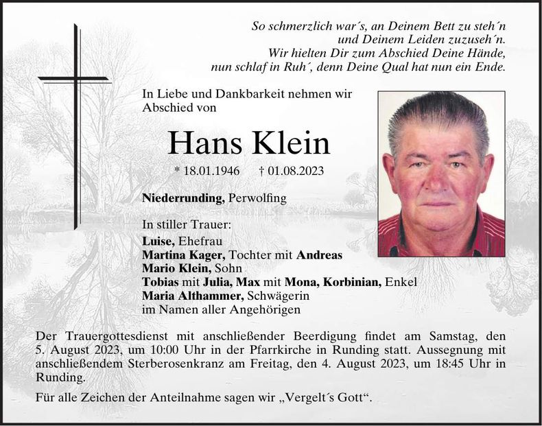 Traueranzeige Hans Klein