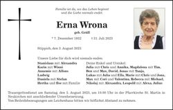 Traueranzeige Erna Wrona