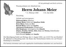 Traueranzeige Johann Meier