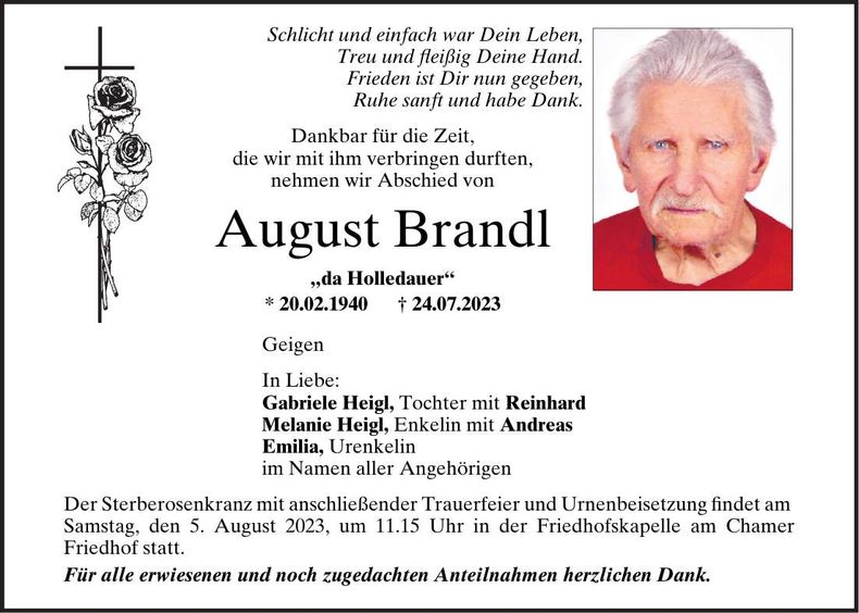 Traueranzeige August Brandl