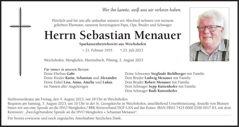 Traueranzeige Sebastian Menauer