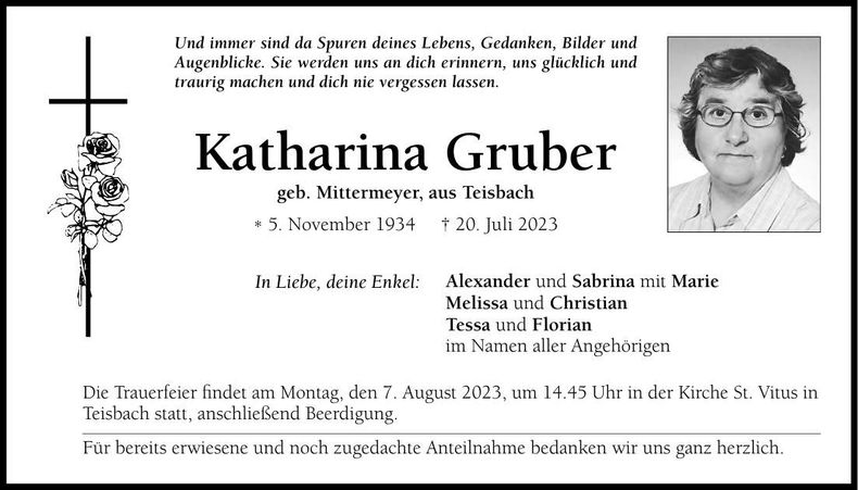 Traueranzeige Katharina Gruber