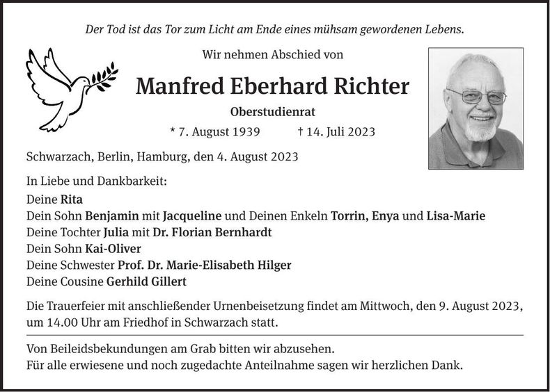 Traueranzeige Manfred Richter