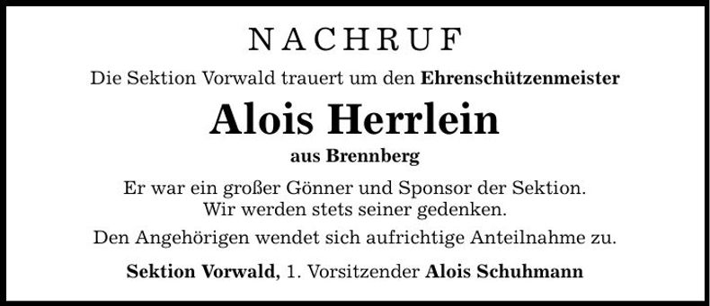 Traueranzeige Alois Herrlein