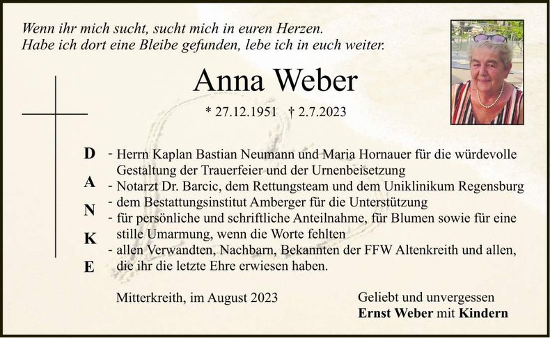 Traueranzeige Anna Weber