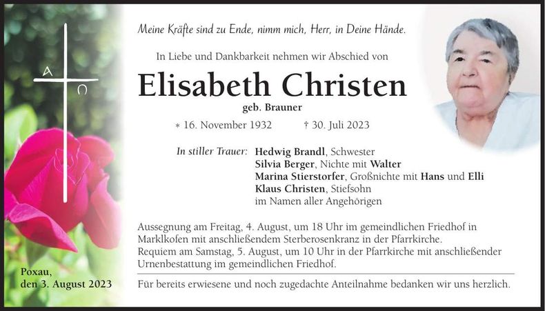 Traueranzeige Elisabeth Christen