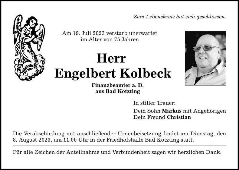 Traueranzeige Engelbert Kolbeck