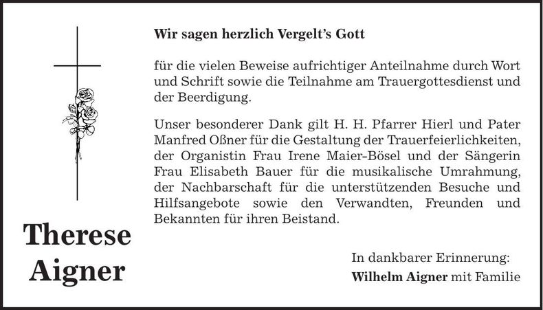 Traueranzeige Therese Aigner