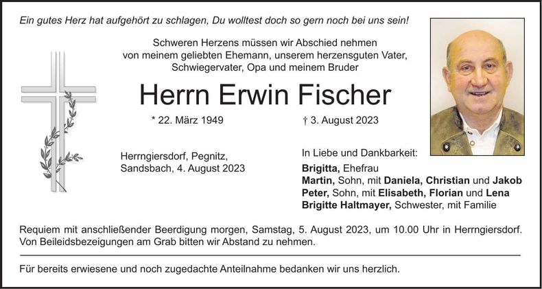Traueranzeige Erwin Fischer