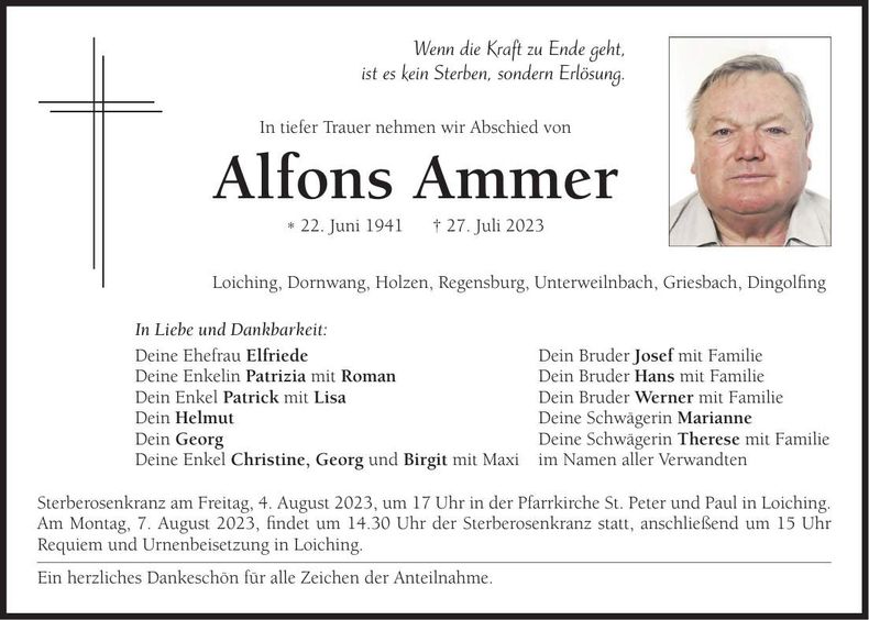 Traueranzeige Alfons Ammer