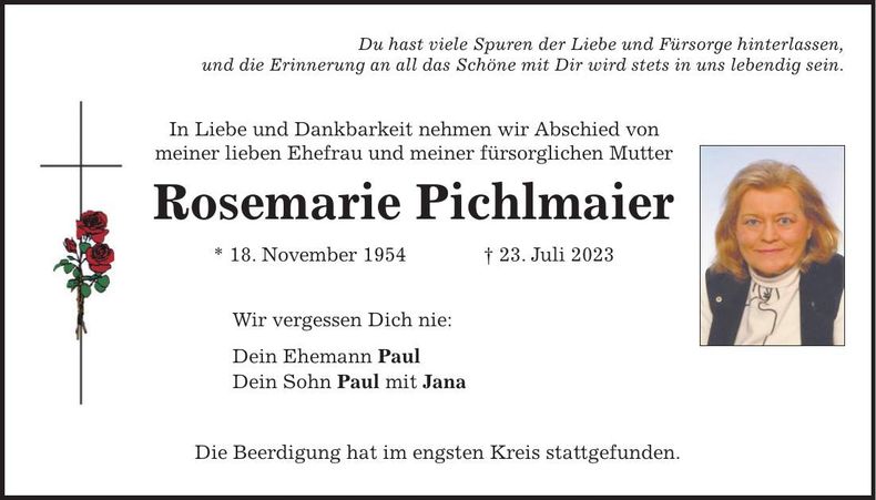 Traueranzeige Rosemarie Pichlmaier
