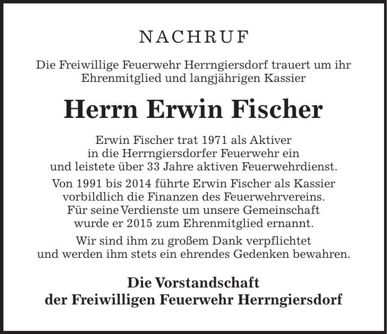 Traueranzeige Erwin Fischer