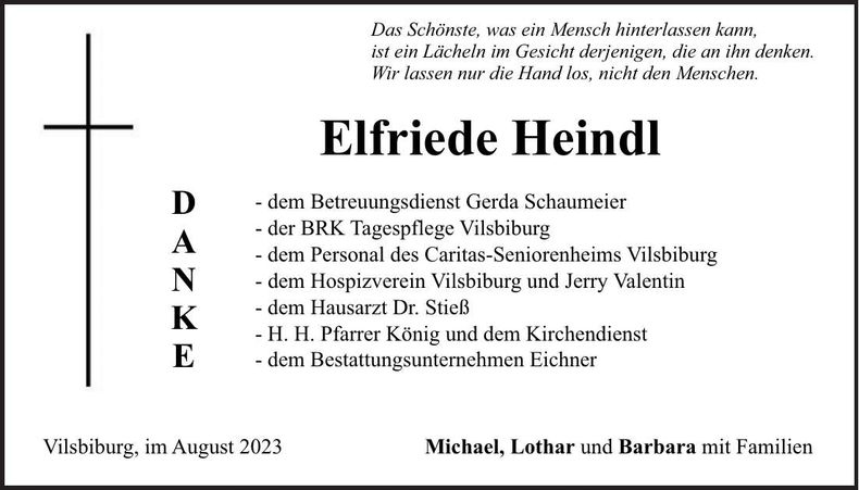 Traueranzeige Elfriede Heindl