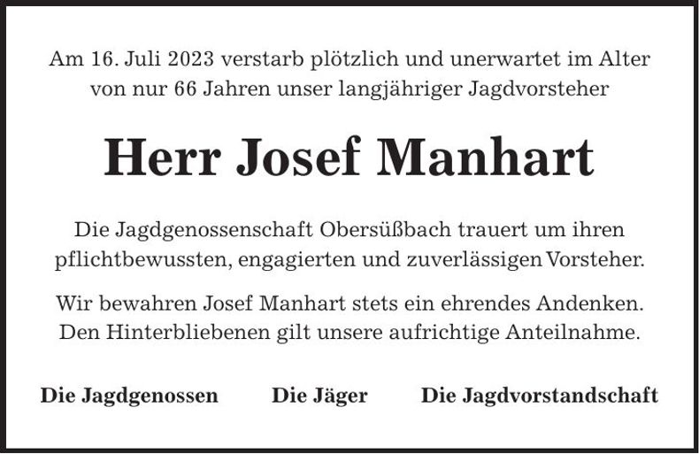 Traueranzeige Josef Manhart