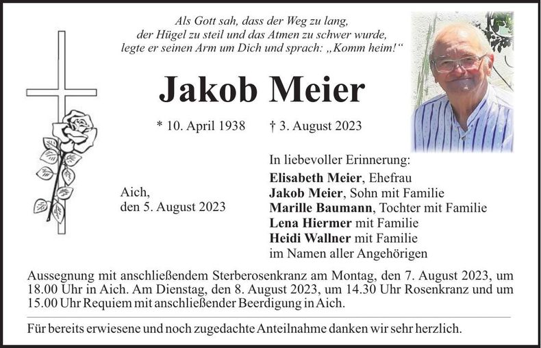 Traueranzeige Jakob Meier
