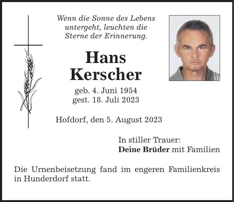 Traueranzeige Hans Kerscher