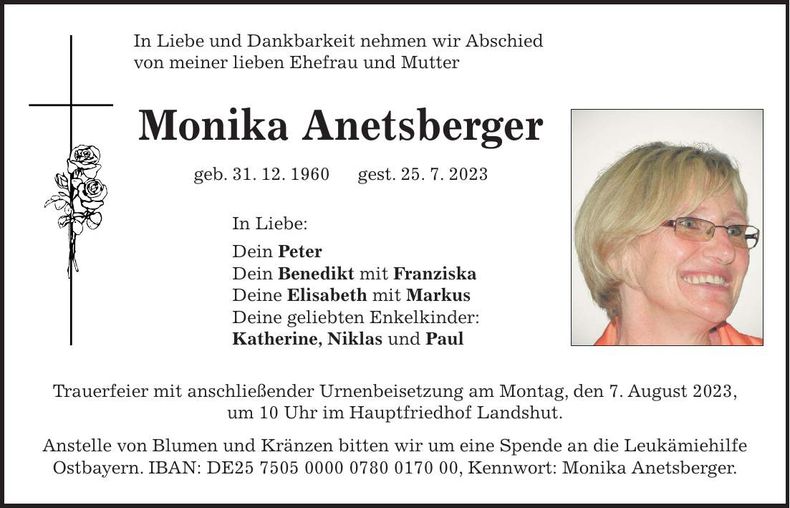 Traueranzeige Monika Anetsberger