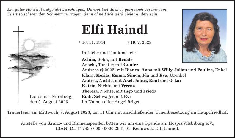 Traueranzeige Elfi Haindl