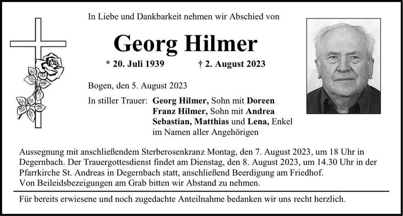 Traueranzeige Georg Hilmer