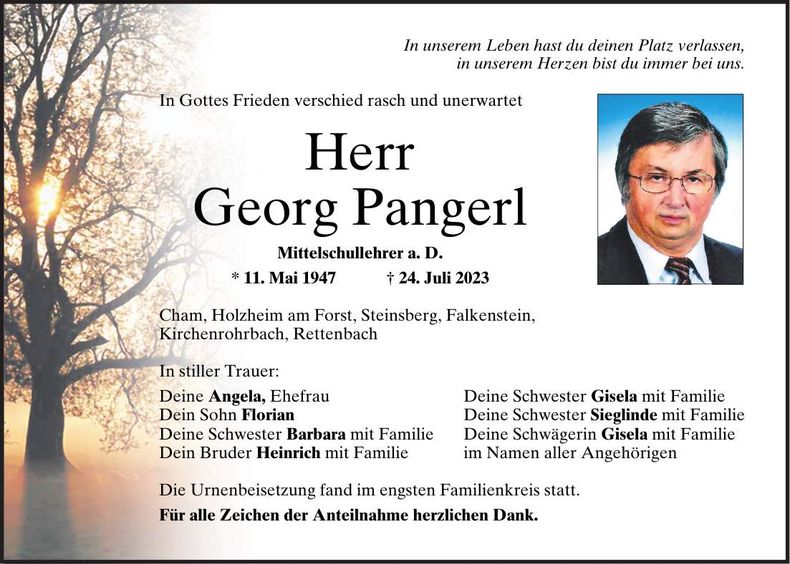 Traueranzeige Georg Pangerl