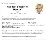Traueranzeige Norbert Friedrich Hempel