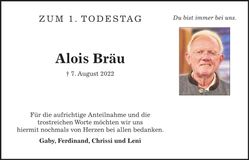 Traueranzeige Alois Bräu