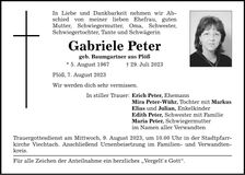 Traueranzeige Gabriele Peter