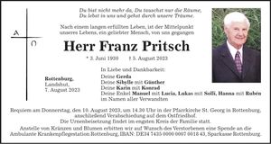 Traueranzeige Franz Pritsch
