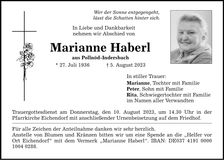 Traueranzeige Marianne Haberl