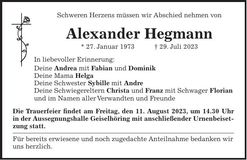 Traueranzeige Alexander Hegmann