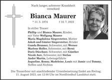 Traueranzeige Bianca Maurer