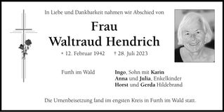Traueranzeige Waltraud Hendrich