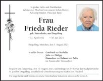 Traueranzeige Frieda Rieder