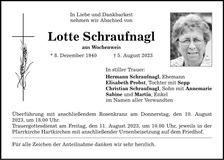 Traueranzeige Lotte Schraufnagl