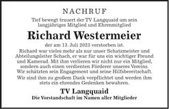 Traueranzeige Richard Westermeier