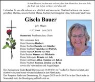 Traueranzeige Gisela Bauer
