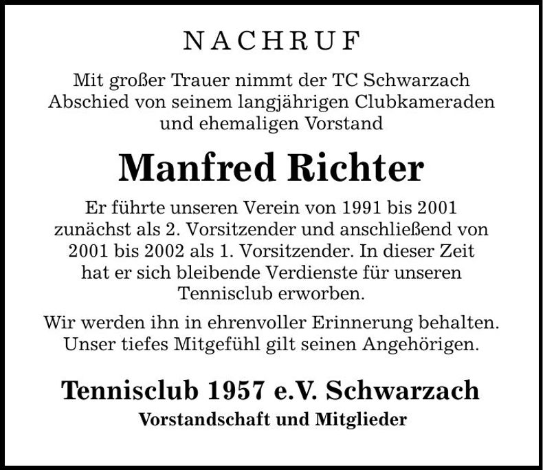 Traueranzeige Manfred Richter