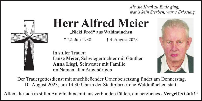 Traueranzeige Alfred Meier