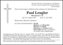 Traueranzeige Paul Lengler
