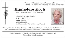 Traueranzeige Hannelore Koch