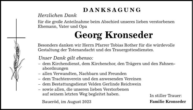 Traueranzeige Georg Kronseder