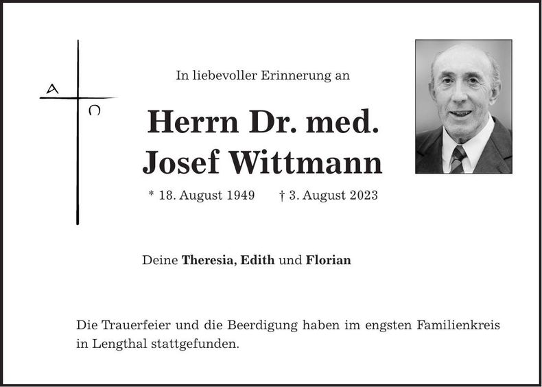 Traueranzeige Josef Wittmann