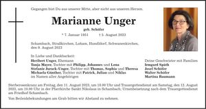 Traueranzeige Marianne Unger