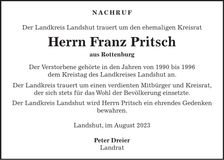 Traueranzeige Franz Pritsch