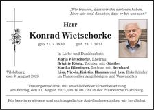 Traueranzeige Konrad Wietschorke